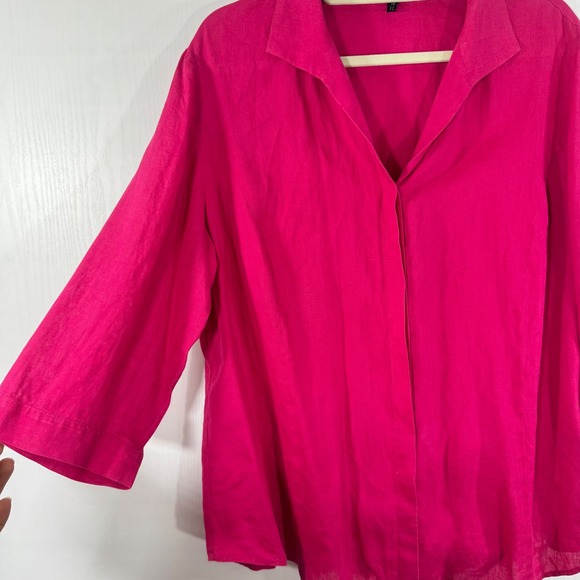 Lafayette 148 New York Linen Button‎ Up Shirt 3/4 Sleeve Pink Blouse Top - Picture 6 of 11